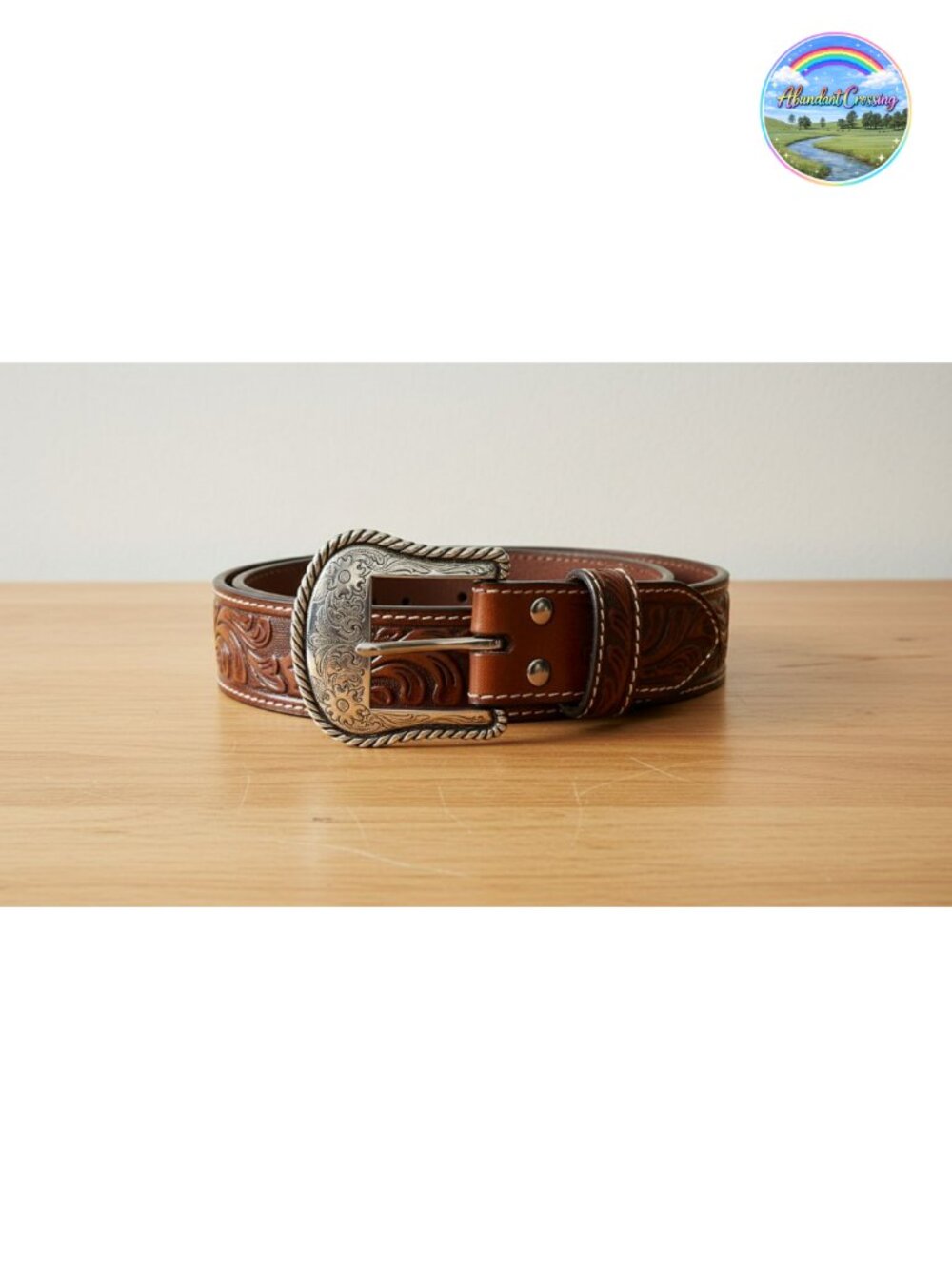 Western Belt Floral-Embossed Leather Strap Silver-Tone Buckle